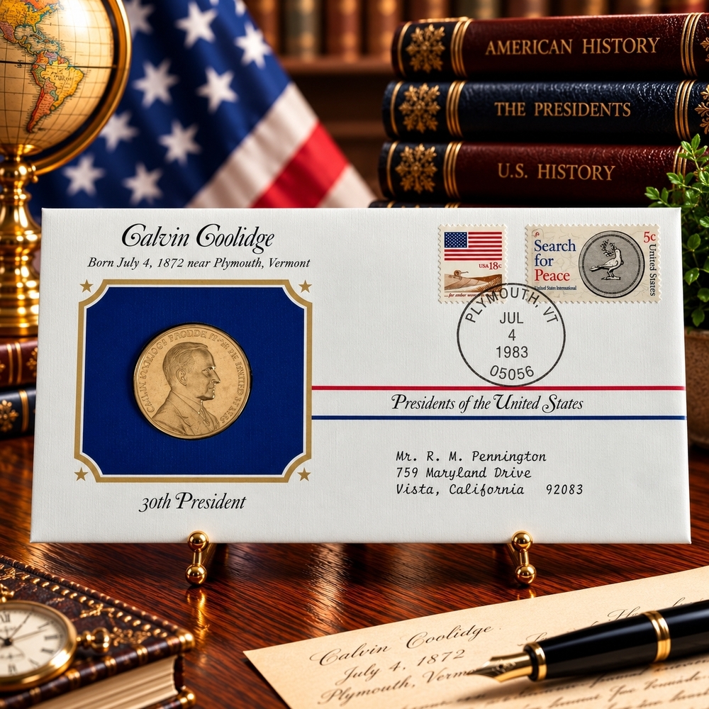 Calvin Coolidge 30th President Postal Commemorative Society Gold Medal Cover